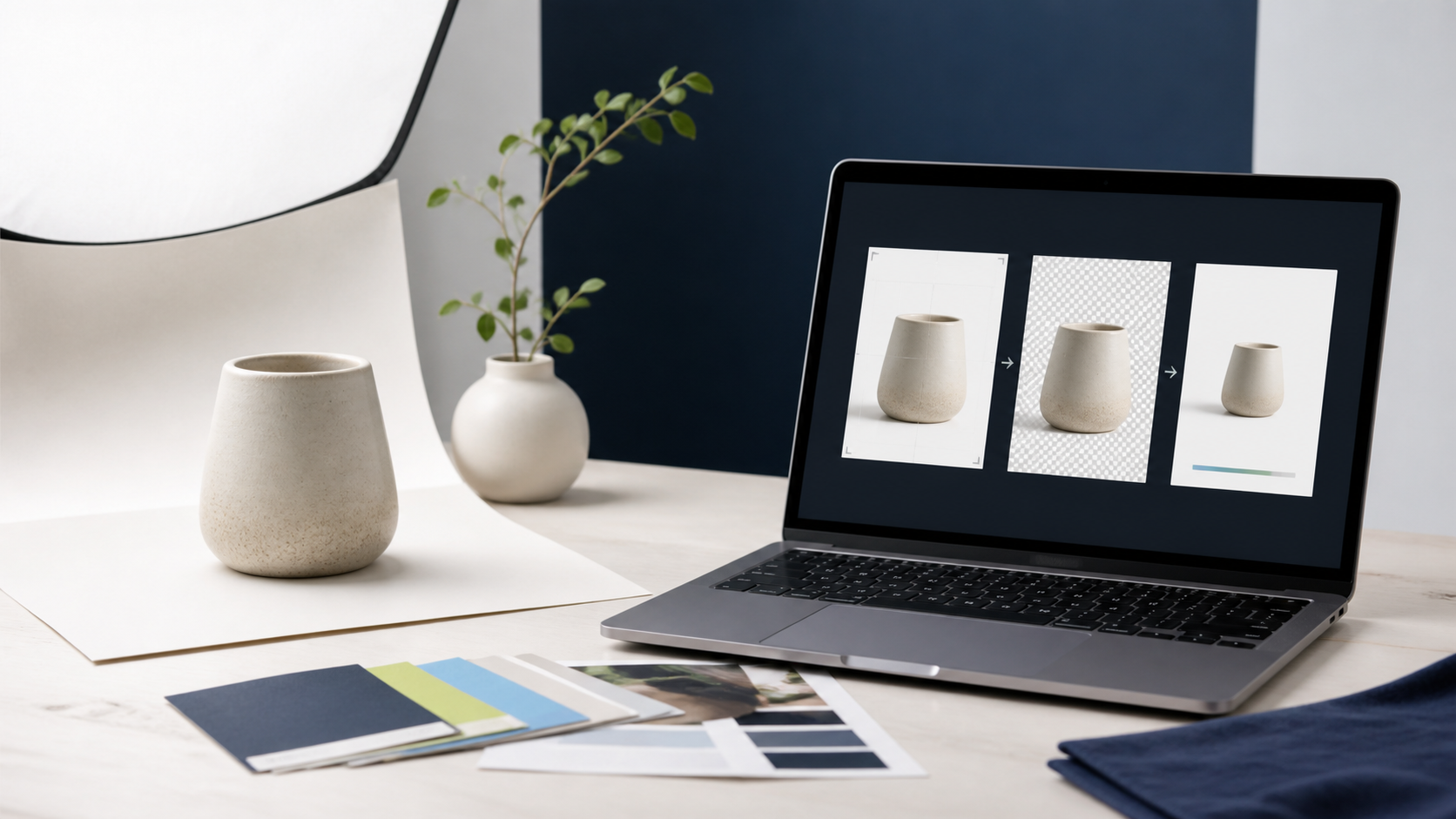 A product-image publishing workflow with crop, resize, compress, caption, and alt-text checks.